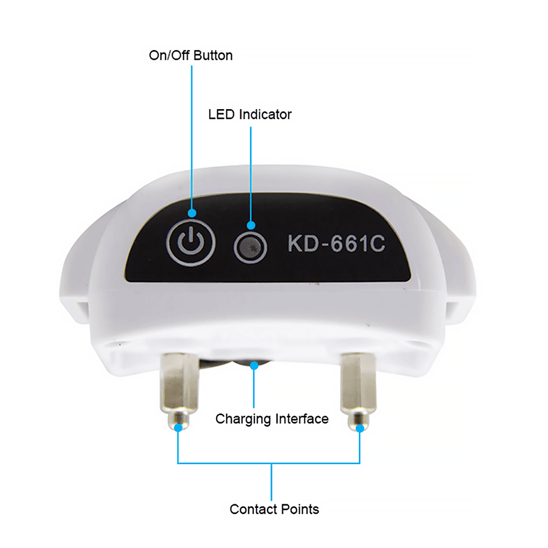 safe contact points and other features  of the wireless receiver collar